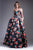 Cinderella Divine - Floral Sweetheart Pleated Evening Gown Special Occasion Dress 2 / Black Print