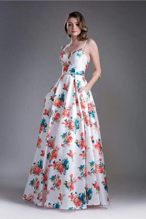 Cinderella Divine - Floral Sweetheart Pleated Evening Gown