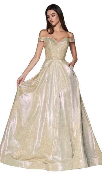 Cinderella Divine - Glitter Off-Shoulder Ballgown CJ270 - 1 pc Champagne-Gold In Size 6 Available CCSALE 6 / Champagne-Gold