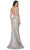 Cinderella Divine - Glitter Print Plunging V-Neck Gown U102 - 1 pc Silver/Nude In Size 14 Available CCSALE