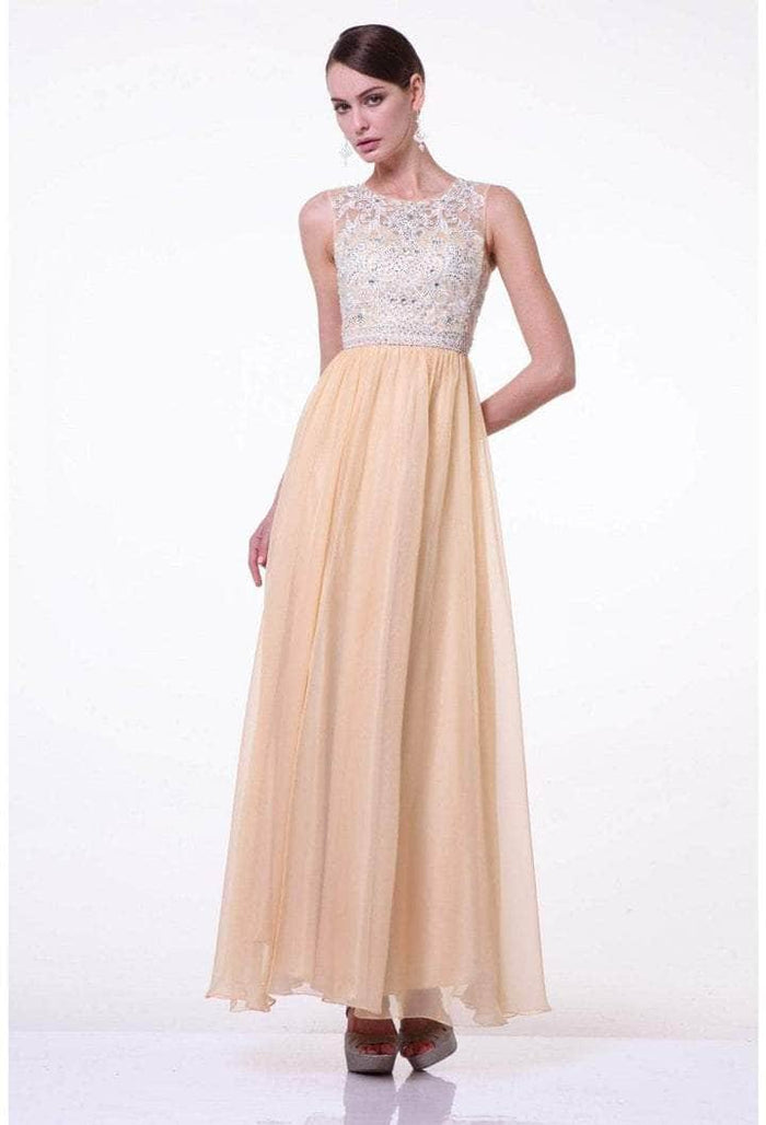 Cinderella Divine - Illusion Jewel A-Line Prom Gown J710 - 1 pc Champagne In Size 4 Available CCSALE 4 / Champagne