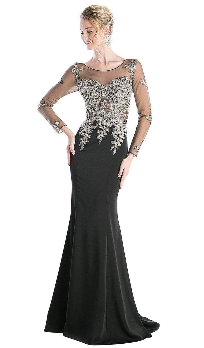 Cinderella Divine Illusion Lace Long Sleeve Trumpet Gown CCSALE 16 / Black