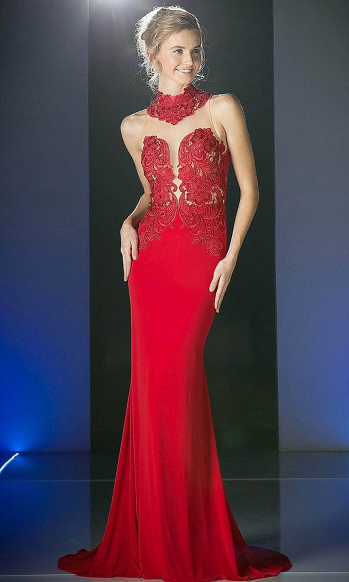 Cinderella Divine J756 - Appliqued High Neck Evening Dress Special Occasion Dress 4 / Red