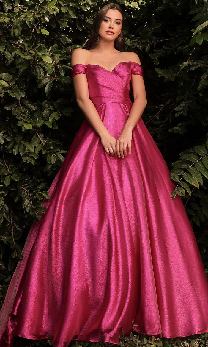 Cinderella Divine J822 - Off Shoulder Ball gown Special Occasion Dress 2 / Fuchsia