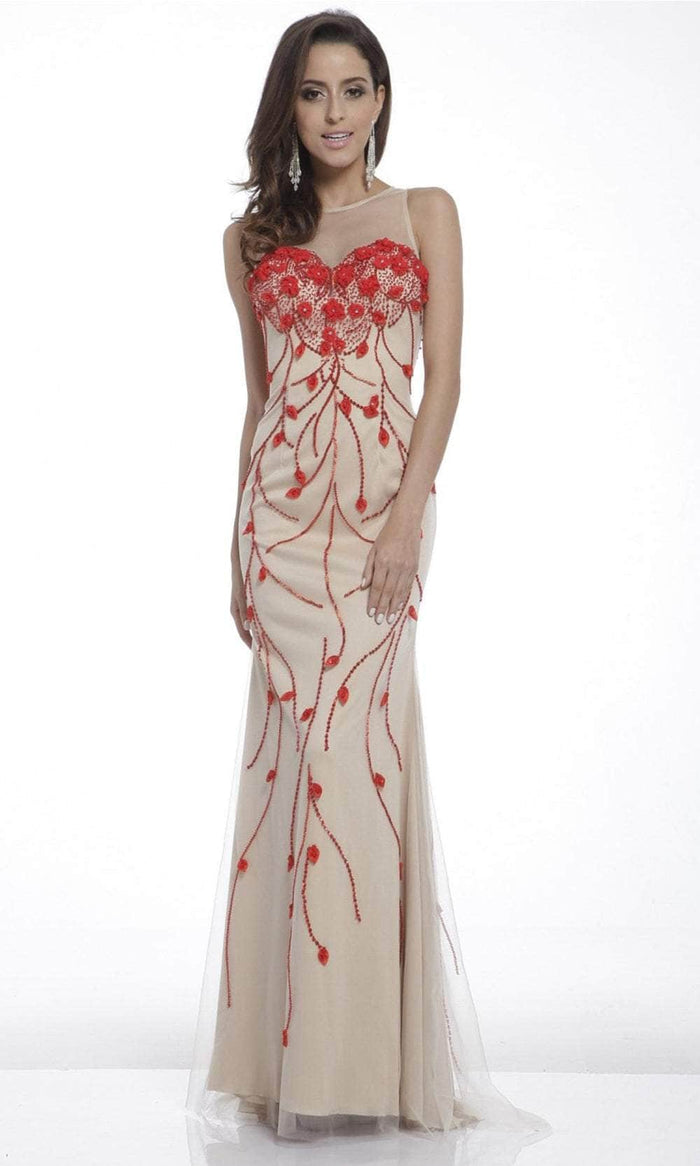 Cinderella Divine JC4036 - Appliqued Sheath Evening Dress Special Occasion Dress 4 / Red-Nude