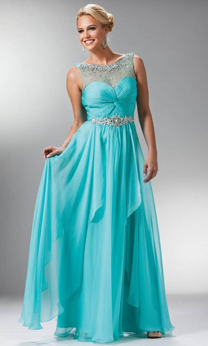 Cinderella Divine JC908 - Embellished Illusion Evening Dress Special Occasion Dress 4 / Aqua