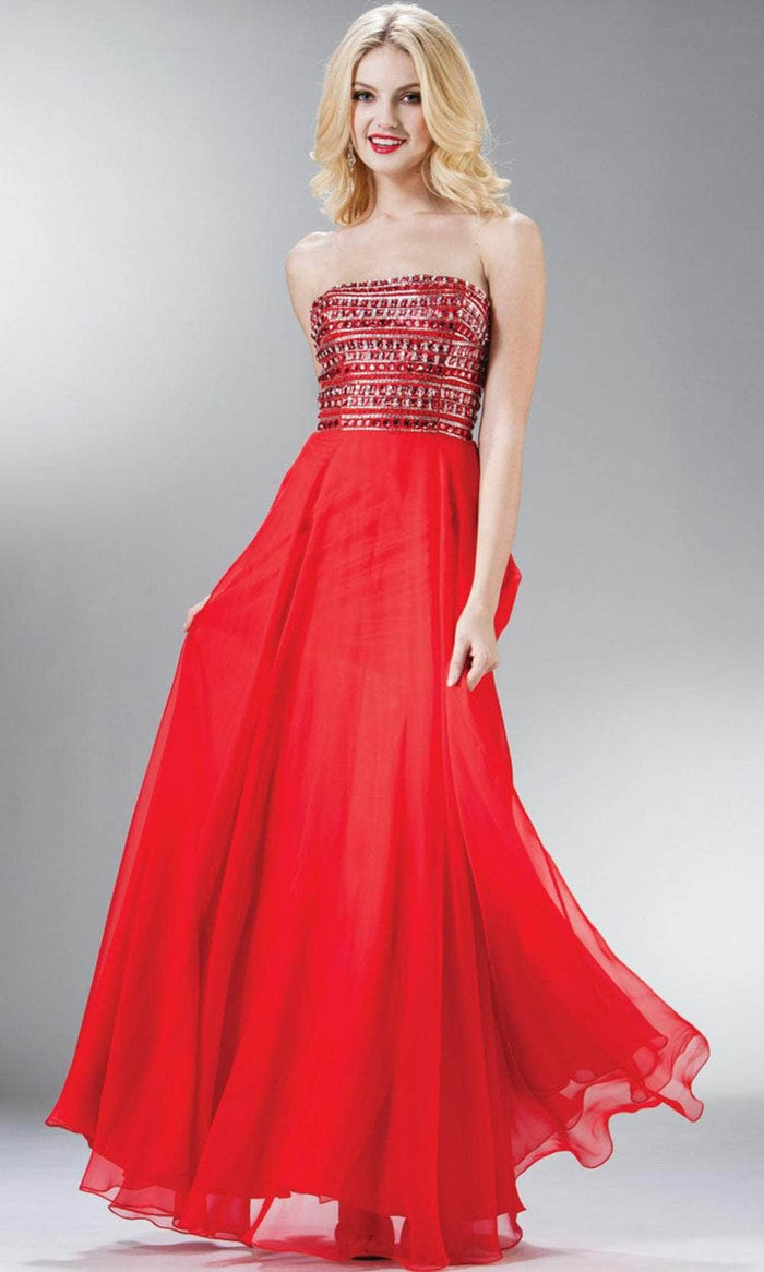 Cinderella Divine JC911 - Beaded Strapless Evening Dress Special Occasion Dress 4 / Red