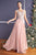 Cinderella Divine - Jeweled Metallic Lace Illusion A-Line Evening Gown Special Occasion Dress XS / Peach