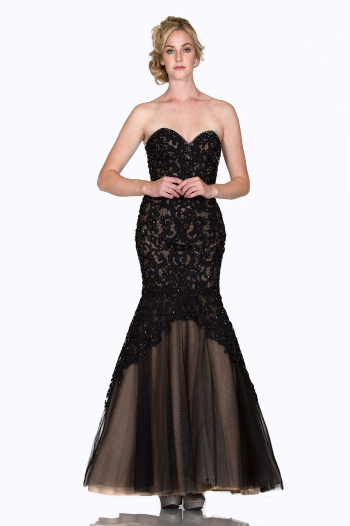 Cinderella Divine - KC1701 Strapless Sweetheart Beaded Lace Mermaid Gown - 1 pc Royal In Size 8 Available CCSALE 8 / Black Nude