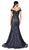 Cinderella Divine - KC874 Beaded Lace Off-Shoulder Trumpet Silhouette Evening Gown - 1 pc Black-Lilac in Size 6 Available CCSALE