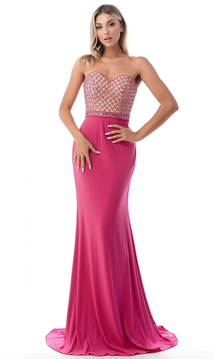 Cinderella Divine KD037 - Beaded Sweetheart Evening Dress Special Occasion Dress 4 / Fuchsia