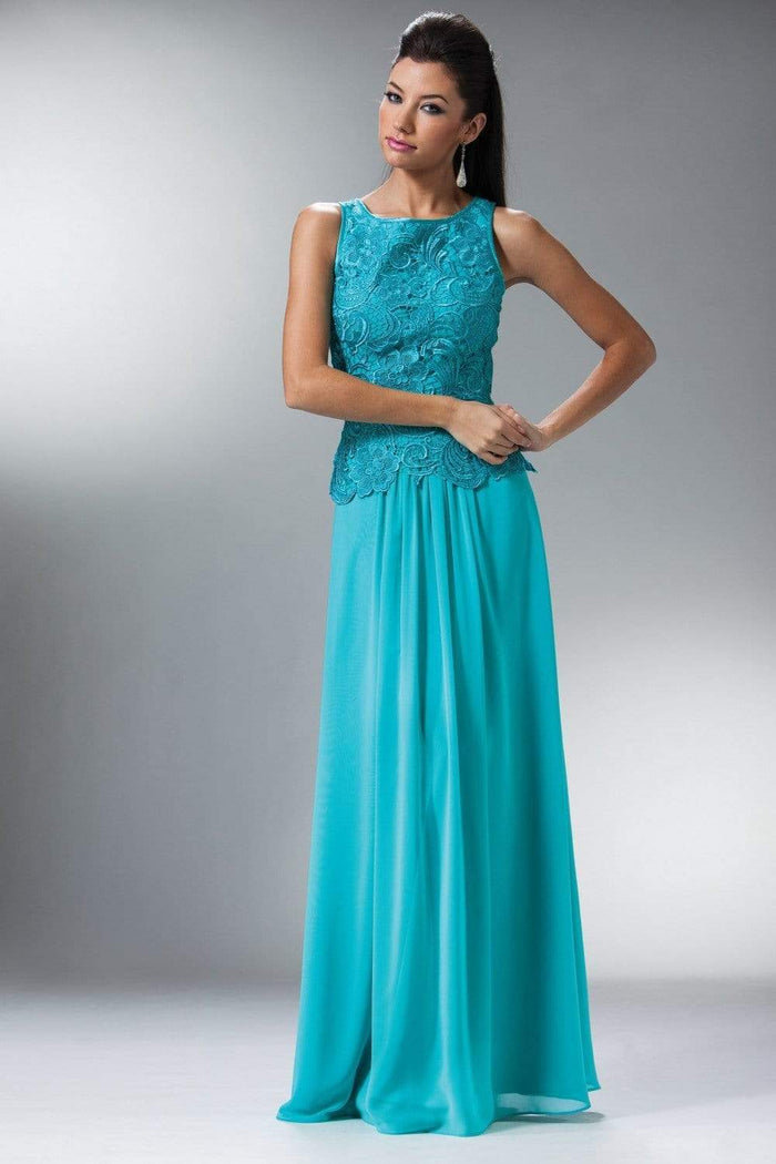 Cinderella Divine - Lace Bateau Neck Chiffon A-line Dress Bridesmaid dresses XS / Aqua