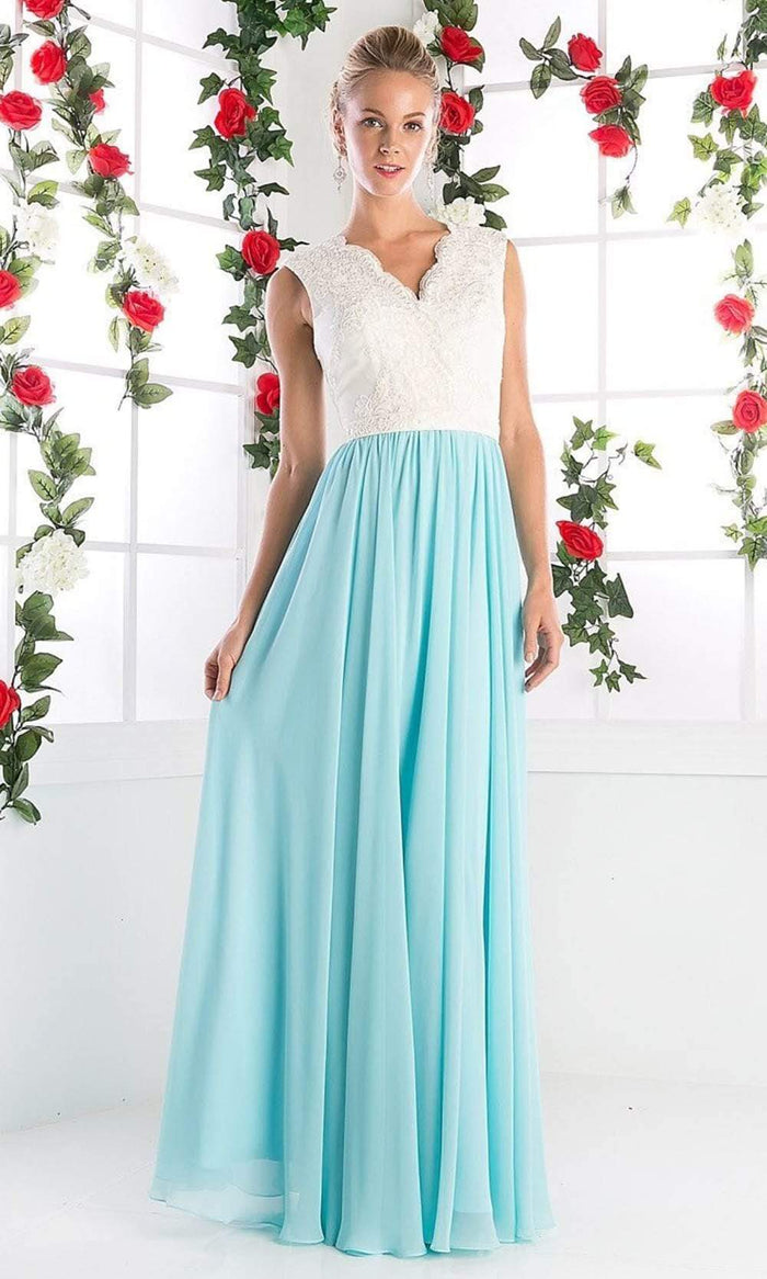 Cinderella Divine - Lace Scalloped V-neck A-line Dress Special Occasion Dress XS / Ivory-Mint