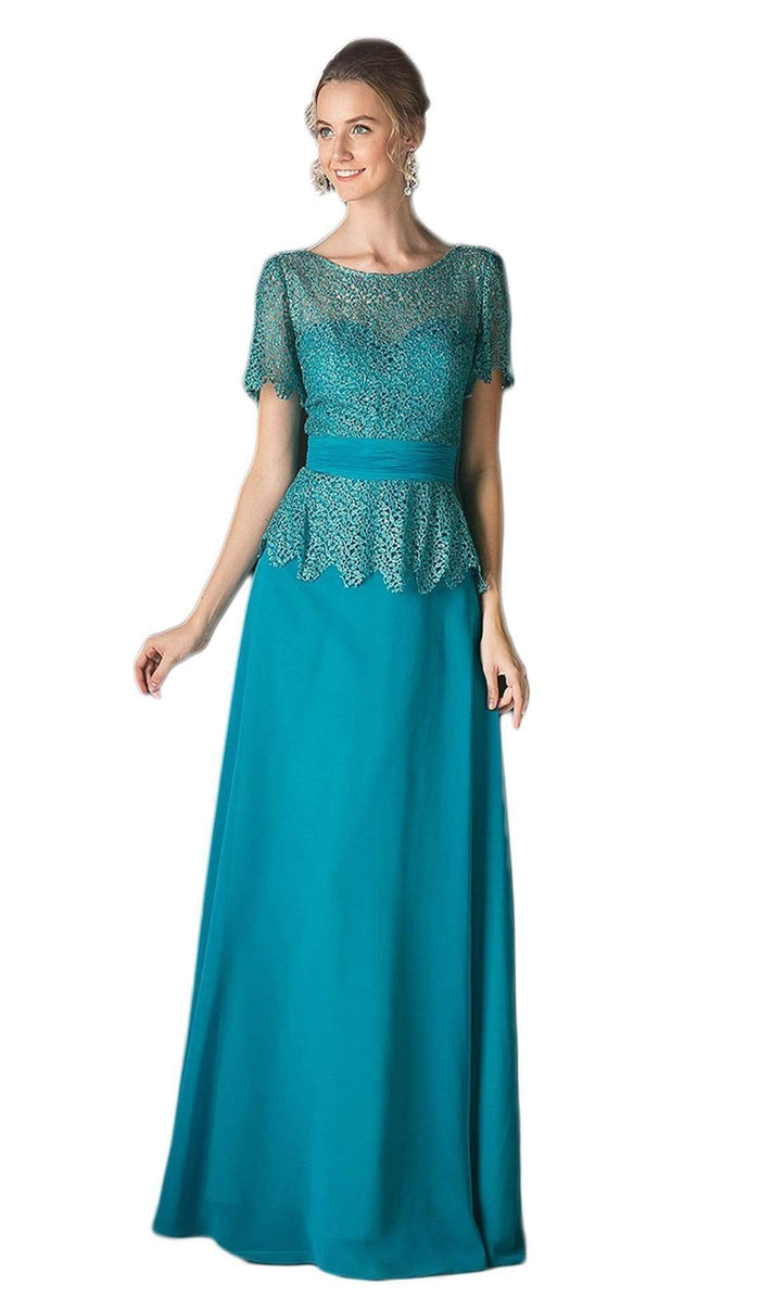 Cinderella Divine - Lace Short Sleeve Illusion Bateau Sheath Dress Special Occasion Dress XS / Jade