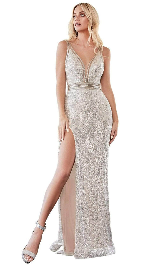 Cinderella Divine - Metallic Trumpet Dress CDS359  - 1 pc Silver In Size 16 Available CCSALE 16 / Silver