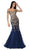 Cinderella Divine - Off Shoulder Beaded Lace Tulle Mermaid Gown KV1035 CCSALE 10 / Navy/Gold