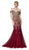 Cinderella Divine - Off Shoulder Beaded Lace Tulle Mermaid Gown KV1035 CCSALE 8 / Burgundy/Gold