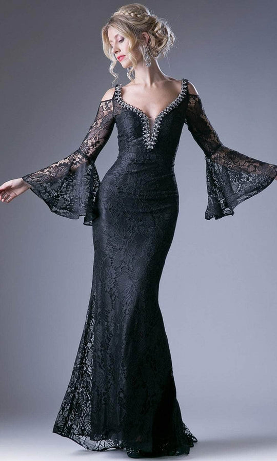 Cinderella Divine P206 - Laced V-Neck Evening Dress Special Occasion Dress 4 / Black