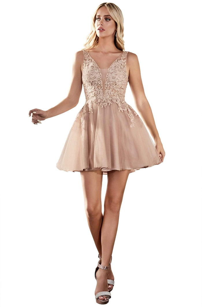 Cinderella Divine - Plunging Lace Applique A-Line Dress CD204 - 1 pc Mauve In Size 12 Available CCSALE 12 / Mauve