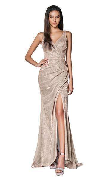 Cinderella Divine - Plunging V-neck Glitter Trumpet Dress CF332 CCSALE