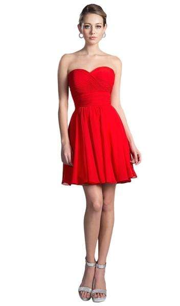 Cinderella Divine - Rosette Pleated Sweetheart Chiffon Cocktail Dress CJ216S - 1 pc Red In Size 8 Available CCSALE 8 / Red