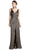 Cinderella Divine - Ruched V-neck Shimmer Fabric Sheath Dress Special Occasion Dress XS / Black-Gold