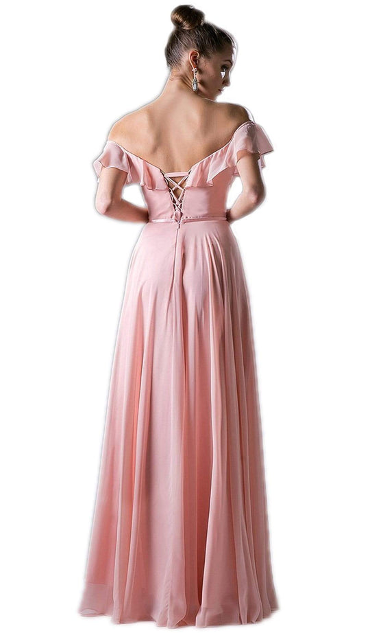 Cinderella Divine - Ruffled Off-Shoulder A-line Dress