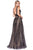 Cinderella Divine - Sequined Deep V-neck A-line Gown CD09 - 1 pc Dark Silver In Size 6 Available CCSALE
