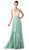 Cinderella Divine - Shirred Surplice Bodice Cascading A-Line Evening Gown Special Occasion Dress XS / Cham-Mint