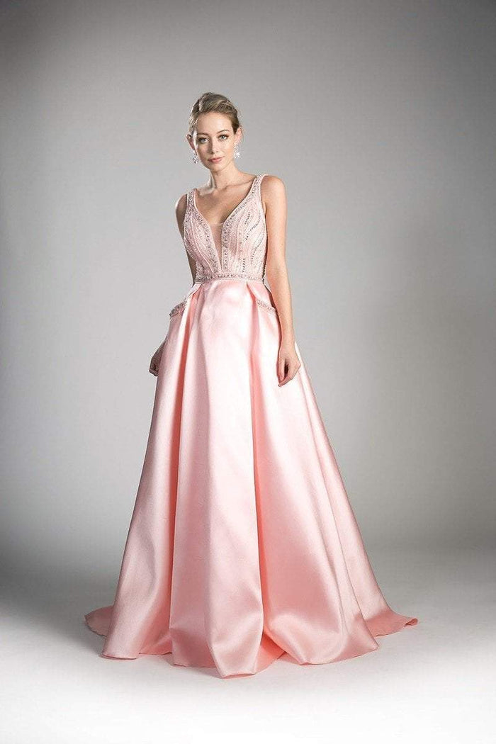Cinderella Divine Sleeveless Beaded Plunging V-Neck Satin Ballgown - 1 pc Blush In Size 8 Available CCSALE 8 / Blush