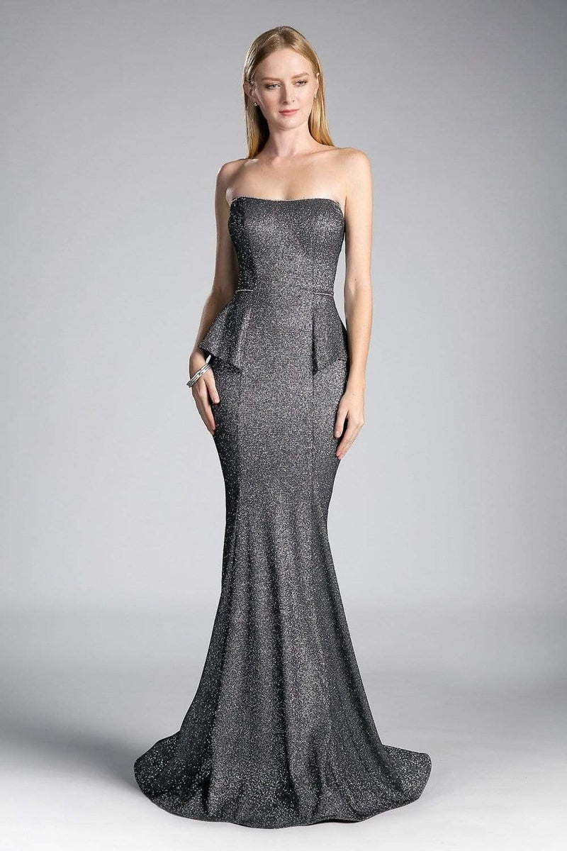 Cinderella Divine - Strapless Straight Neck Metallic Knit Dress ...