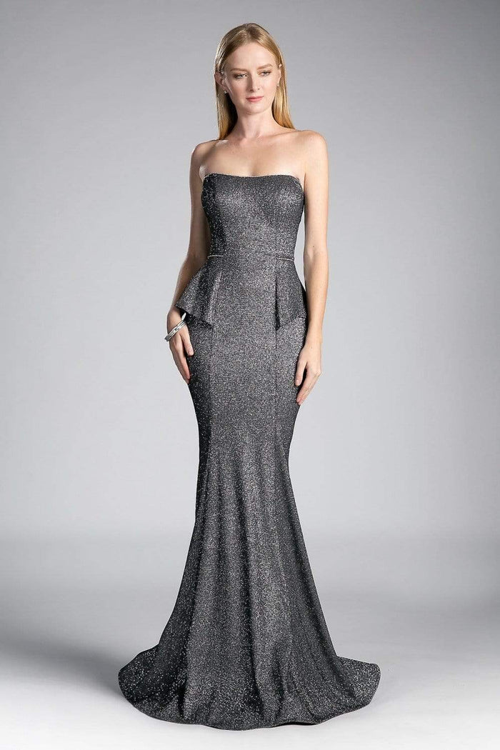 Cinderella Divine - Strapless Straight Neck Metallic Knit Dress Special Occasion Dress 2 / Black