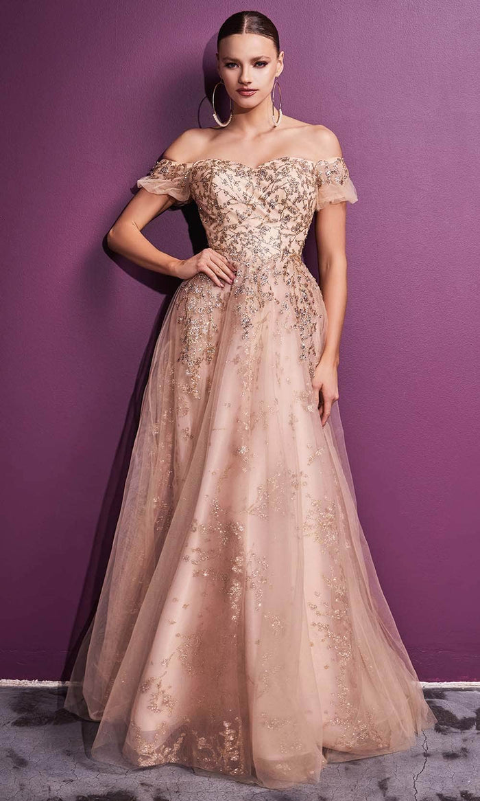Cinderella Divine - Sweetheart Glitter Print Prom Gown C73 - 1 pc Gold In Size 14 Available CCSALE 14 / Gold