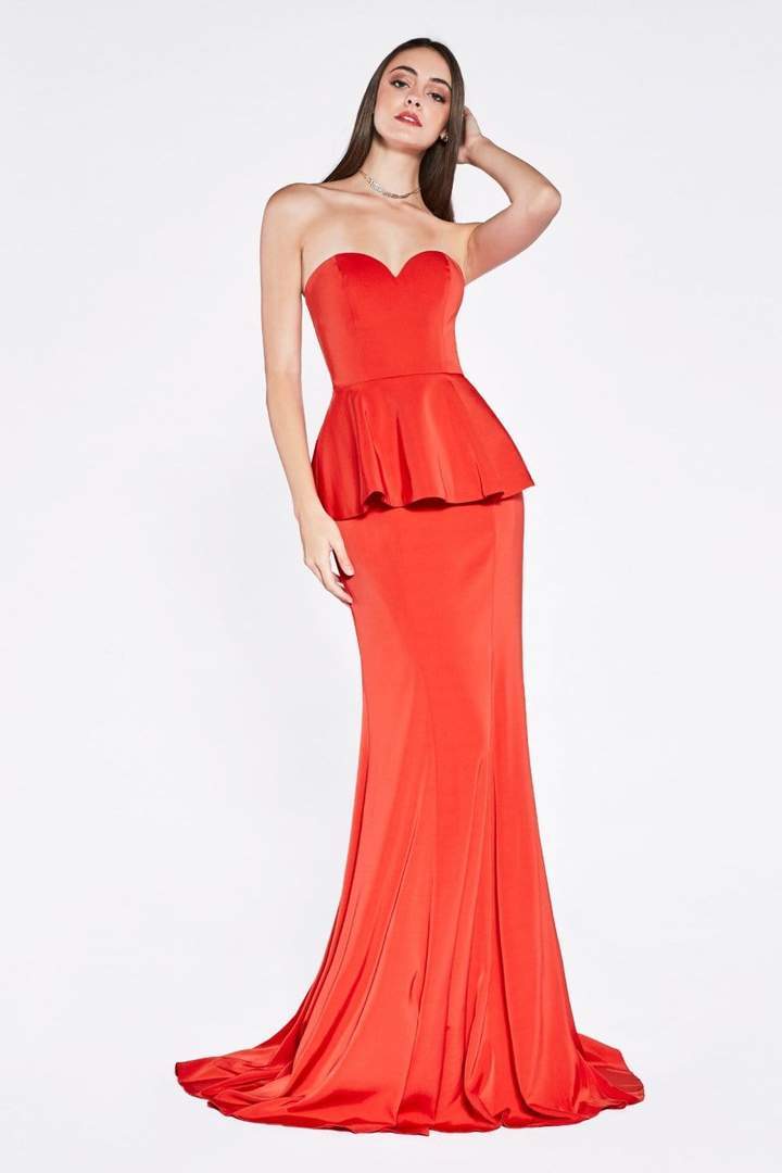 Cinderella Divine - Sweetheart Peplum Trumpet Dress P102 - 1 pc Red In ...