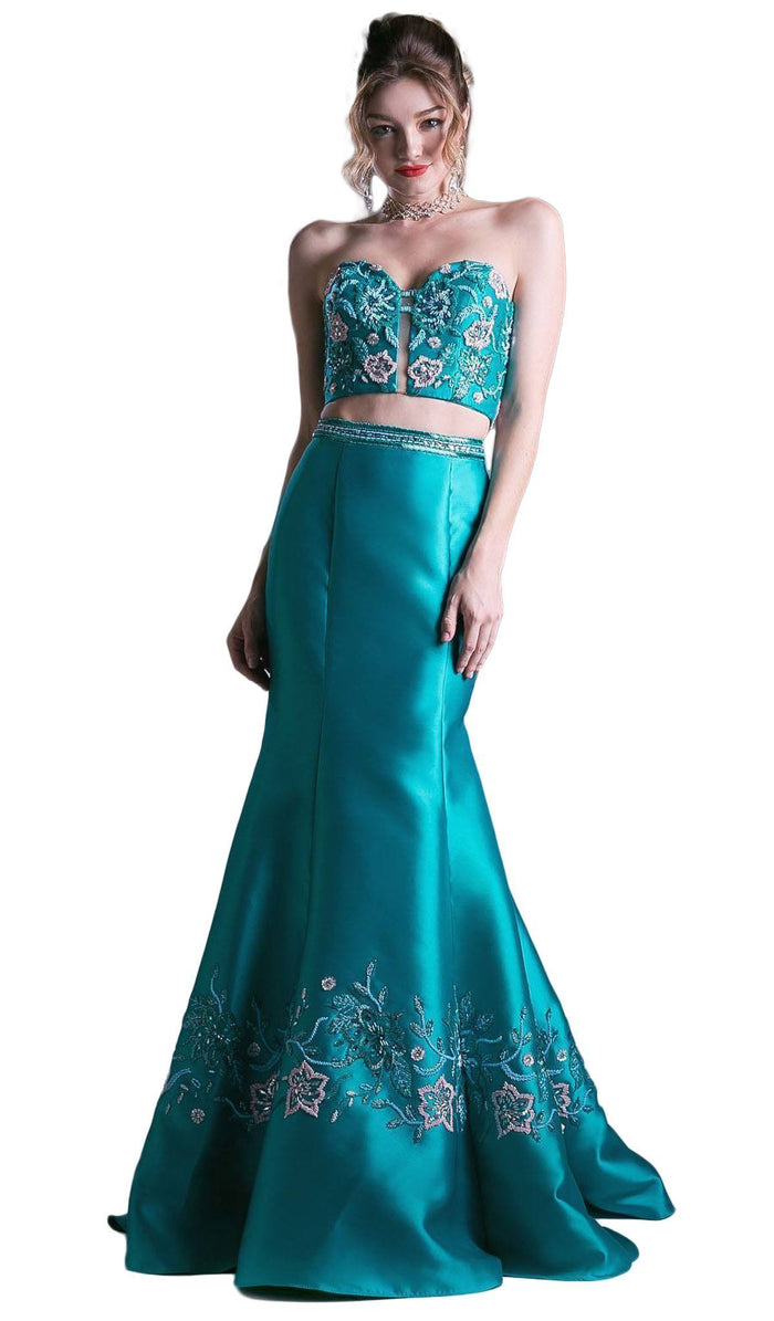 Cinderella Divine - Two Piece Strapless Embellished Mermaid Dress Special Occasion Dress 2 / Jade