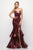 Cinderella Divine - UE010 Allover Sequin Tiered Ruffle Mermaid Gown Evening Dresses 2 / Burgundy