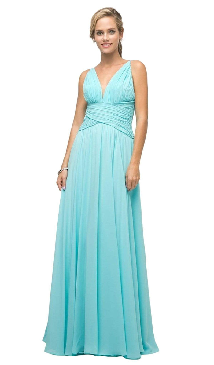 Cinderella Divine - UF295 Sleeveless Ruched Chiffon A-Line Dress Bridesmaid Dresses XS / Aqua