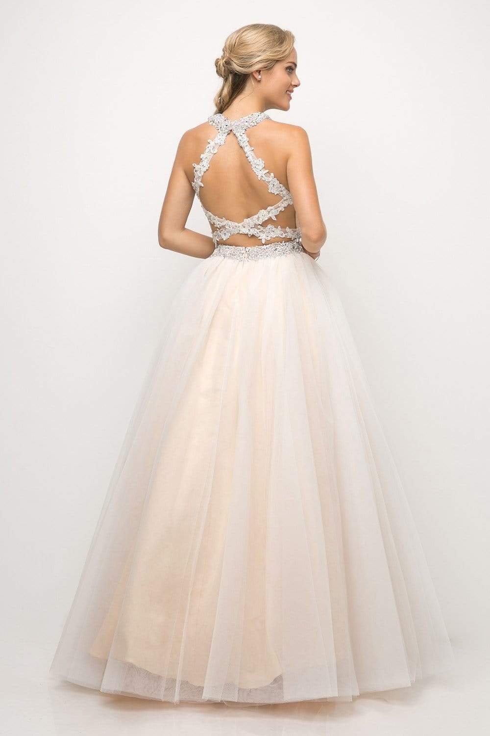 Cinderella Divine - UM078 Appliqued Crisscross Strapped Two-Piece Gown ...