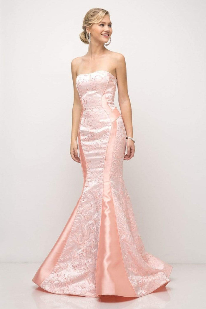Cinderella Divine - US001 Floral Strapless Mermaid Gown Special Occasion Dress 2 / Peach