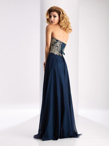 Clarisse - 3000 Strapless Gilt-Appliqued Chiffon Long Gown