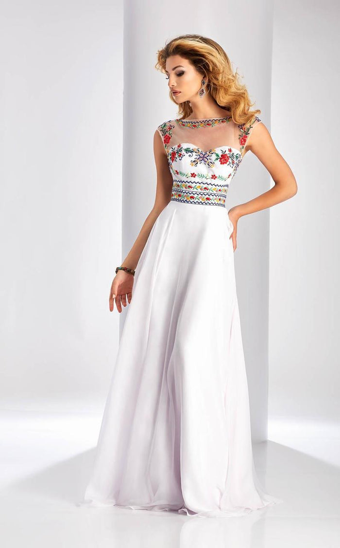 Clarisse - 3050 Floral Illusion Bateau A-line Dress Special Occasion Dress 10 / White/Multi