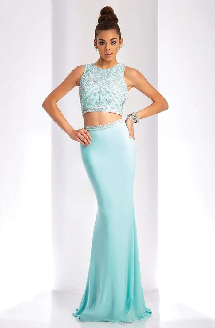 Clarisse - 3438 Two-Piece Crystal Embellished Crop Top Long Sheath Gown - 1 pc Seafoam In Size 2 Available CCSALE 2 / Seafoam