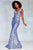 Clarisse - 3713 Plunging V-Neck Glitter Knit Mermaid Gown Special Occasion Dress 0 / Royal