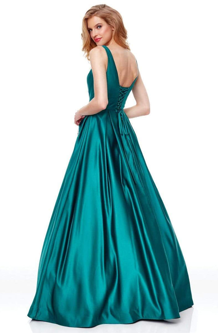 Clarisse - 3741 V Neck Corset Lace Up Back Satin Prom Dress Special Occasion Dress 0 / Forest Green