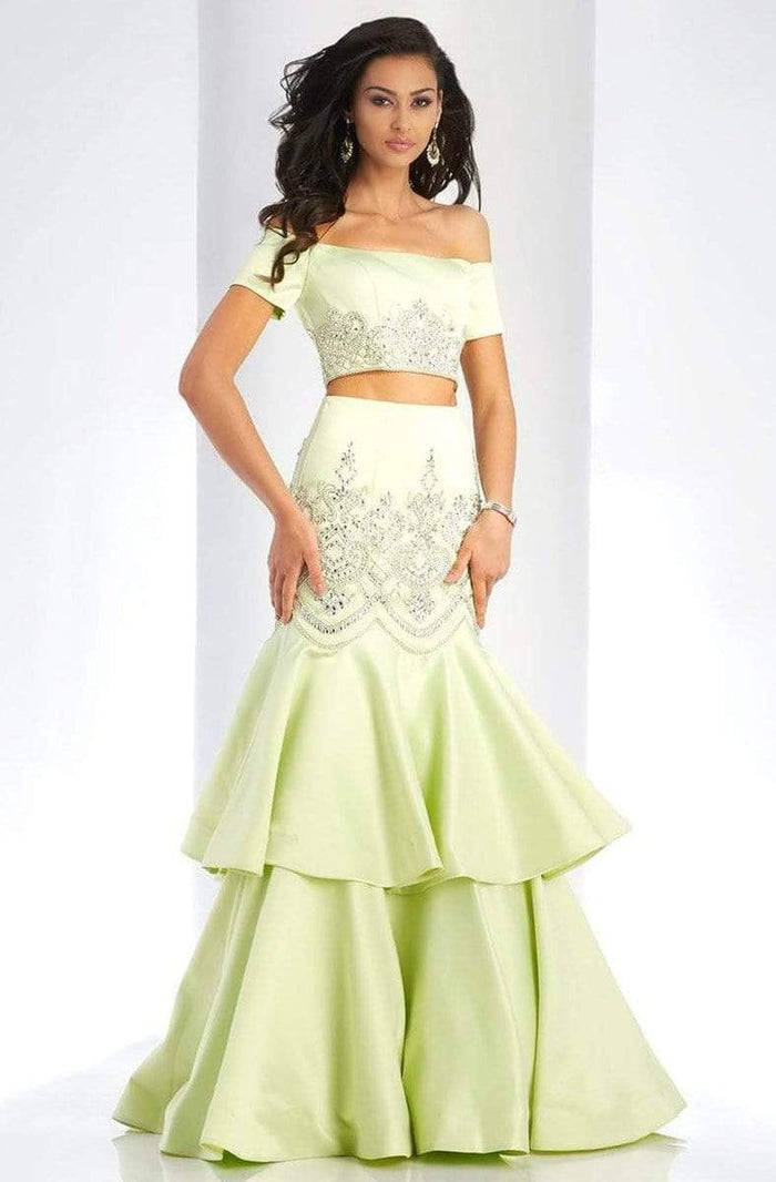 Clarisse - 4915 Off-Shoulder Two-Piece Tiered Trumpet Gown Special Occasion Dress 0 / Kiwi