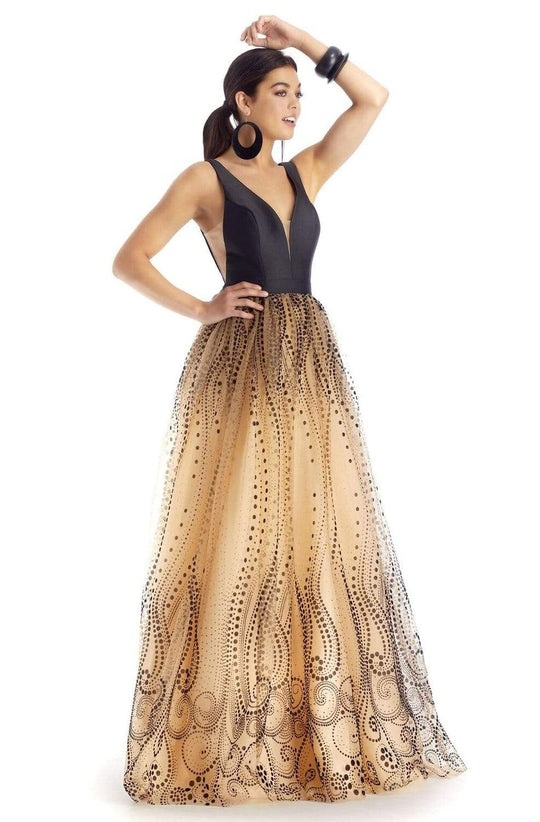 Clarisse - 5104 V-Neck Mikado Bodice A-Line Dress