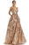 Clarisse - 5105 Plunging V-Neck Pattern-Sequined A-Line Gown Prom Dresses 0 / Rose Gold