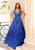 Clarisse - 5105 Plunging V-Neck Pattern-Sequined A-Line Gown Prom Dresses 0 / Royal
