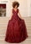 Clarisse - 5105 Plunging V-Neck Pattern-Sequined A-Line Gown Prom Dresses 0 / Wine