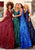 Clarisse - 5105 Plunging V-Neck Pattern-Sequined A-Line Gown Prom Dresses